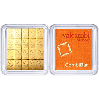 A picture of a 20 gram Gold Valcambi CombiBar